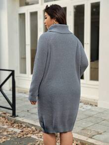 Vionelle Vestido de suéter de punto con cuello alto para mujer de talla grande, vestido casual y versátil de cuello alto a la moda para otoño/invierno