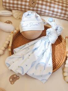 SHEIN 2 件装新生儿摄影裹布帽套装，月亮印花婴儿襁褓 - 彩色 - 查看 2