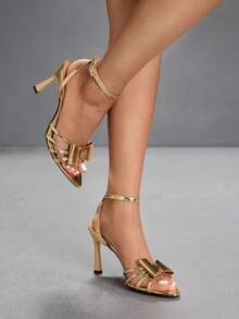 CUCCOO SZL Women's Pointed Toe Bow Decor Fashion High Heel Sandals, Suitable For Daily Wear For Christmas - Gold - View 9