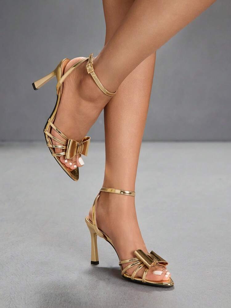 CUCCOO SZL Women's Pointed Toe Bow Decor Fashion High Heel Sandals, Suitable For Daily Wear For Christmas
