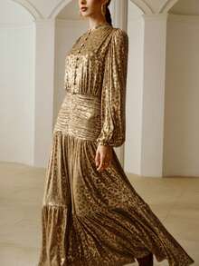 ZEYLAH Elegant Ruffle Waist Dress For Women - Champagne - View 8