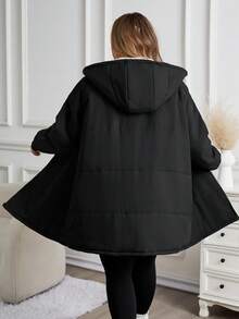 SHEIN CURVE+ 女士加大码带帽加厚长款外套，配腰带，秋冬款