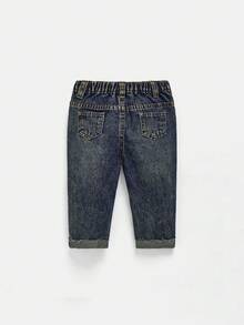 SHEIN Baby Boy Casual Washed Distressed Denim Jeans, Spring/Summer - Dark Wash - View 2