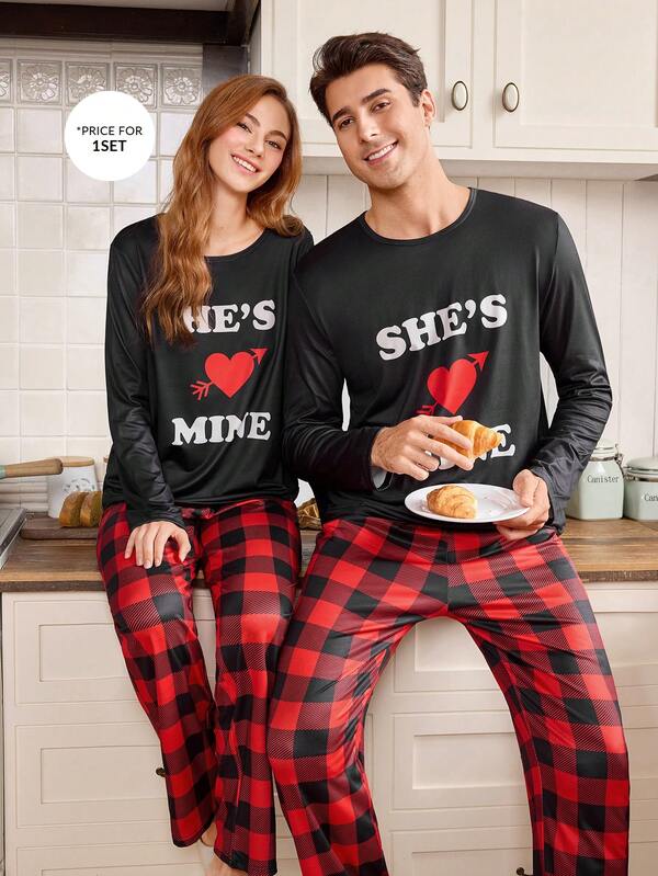 CoupledUp Valentine's Day Plaid Cupid Arrow Pattern Men's Pajama Set