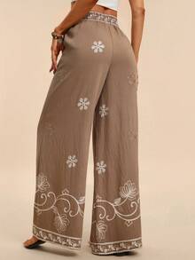 Travachic 女士休闲刺绣宽松裤，夏季 - 杏色 - 查看 2