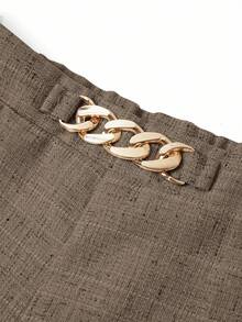 Ellevyn Quần ống rộng công sở kaki thanh lịch dành cho nữ, quần âu, cạp cao cổ điển thanh lịch đa năng với họa tiết kim loại vàng - Cà phê nâu - Xem 3