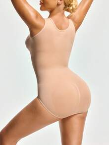 SHAPORA Snap Crotch Solid Color Sleeveless Jumpsuit - Apricot - View 2