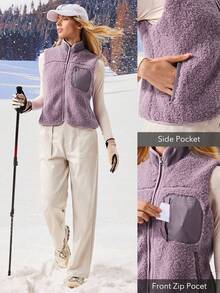 OutZeal Women Soft Warmth Fleece Stand Collar Front Zip Pocket Outdoor Vest Jacket Hiking Camping Fall Winter - Purple - View 4