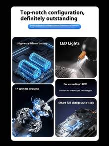 JMMO ZLP-003 高容量多电池 2*2000mAh 4000 mAh 总电池容量无线车载气泵 | 高压快速充气，轿车电动轮胎充气泵 无线汽车轮胎 | 便携式高压泵，汽车轮胎快速充电 包含照明灯 适用于摩托车、自行车、篮球、足球、排球和汽车。