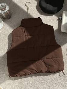 Comfortcana Áo vest đệm cổ đứng màu đen cỡ lớn cho mùa thu/đông - màu nâu - Xem 2