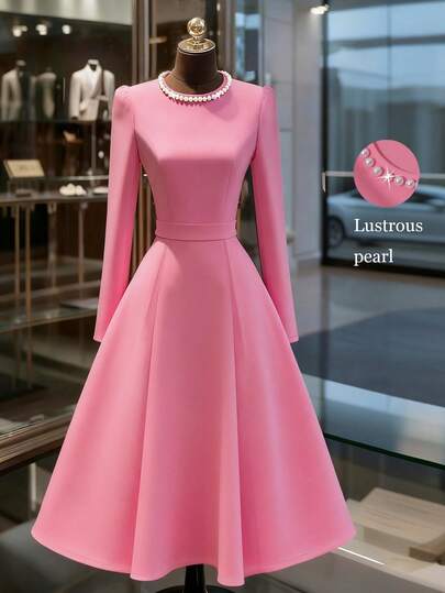 Franclia Stylish Simple And Elegant Crew Neck Bubble Beads Puff Long Sleeves Spring And Autumn Women's Dresses Elegant Dresses For Women 
Women's Pink Dress Women's Red Dress Red Dresses For Women Red Skirt Waist-Cinching Pleated Maxi Dress Rose Pink Women's Dress Women's Midi Skirt Elegant Dresses For Ladies Holiday Dresses For Women Graduation Dresses Autumn Women's Dress Elegant Dress Women Holiday Outfits Dresses