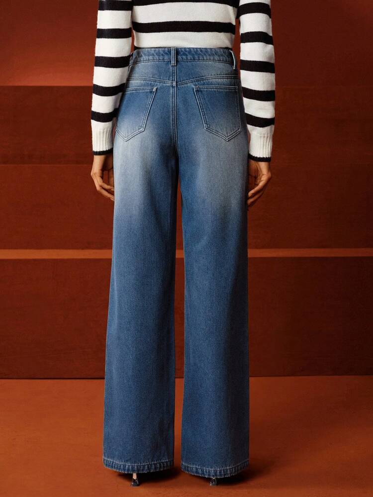 Vintage Patchwork Leopard Print Women's Straight Leg Blue Jeans