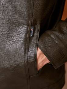 Officeau Áo khoác da cổ dày, lót giữ nhiệt, ấm áp dành cho nam giới đi xe máy, kiểu dáng đơn giản, đa năng, chống thấm nước, thích hợp cho mùa đông và mùa thu. - màu nâu - Xem 7