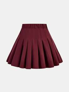 SHEIN Girlism Váy mini xếp ly màu đỏ trơn có khóa kéo cho bé gái tuổi teen, phù hợp cho mùa thu đông, mặc hàng ngày, mặc trong những dịp bình thường, trở lại trường - Đỏ - Xem 2