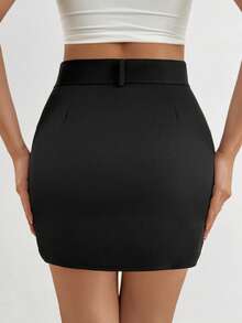 Chiquease 休闲女装 - 度假休闲简约风单件半身裙 - 黑色 - 查看 2