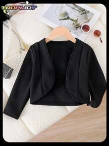 SHEIN Girl's Casual Solid Color Long Sleeve Jacket Girls Black Bolero Jacket Fall Winter