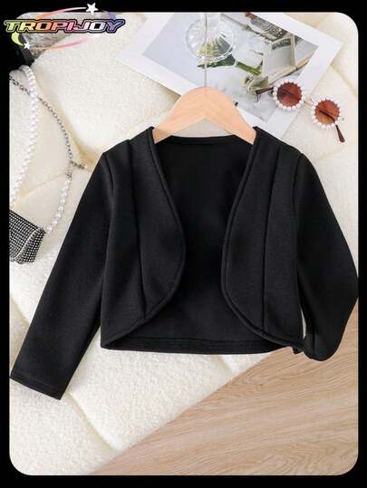 SHEIN Girl's Casual Solid Color Long Sleeve Jacket Girls Black Bolero Jacket Fall Winter