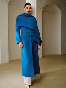 ZEYLAH Women's Long Wool Blend Poncho Coat, Autumn/Winter - Blue - View 8