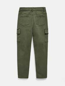 SHEIN Tween Boy Flap Pocket Cargo Denim Jeans, Stylish & Versatile For Everyday Wear, Suitable For Spring & Autumn - Army Green - View 2