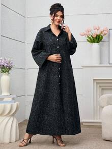 Yasmyna 豹纹宽松优雅时尚休闲衬衫领纽扣前开襟连衣裙 - 藍色 - 查看 2