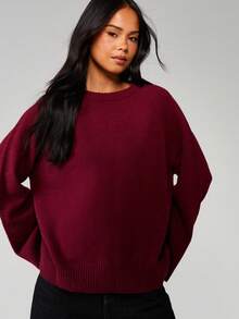 MISSGUIDED Oversized Raglan Sleeve Burgundy Knit Jumper For Fall Winter Cozy Pullover - Burgundy - View 4