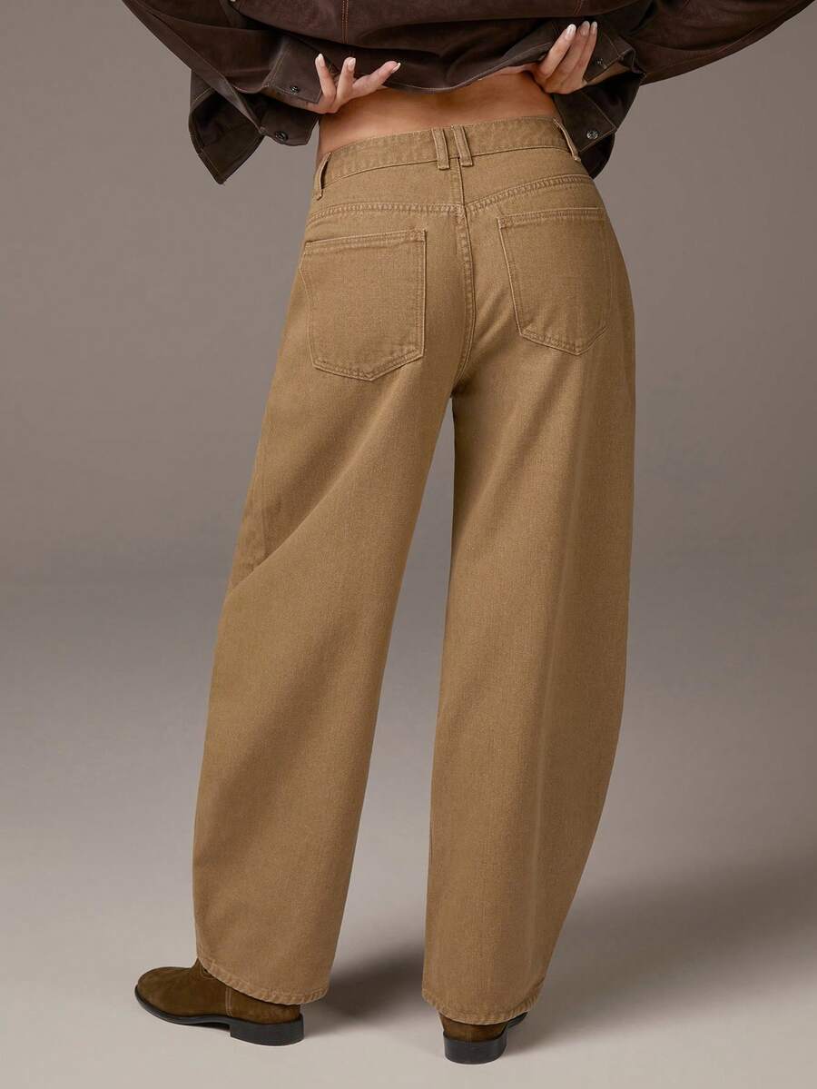 Athîral Brown Jeans, Women's Jeans, Wide-Leg Jeans, Loose-Fitting Women's Jeans, Khaki Jeans, Scimitar Jeans, Sickle-Cut Wide-Leg Banana Jeans, Retro Washed Low-Rise Women's Jeans, Casual Pants For All Seasons. - Khaki - View 1