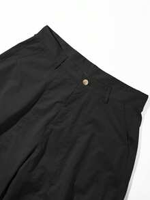 Manfinity Roghcode 男士休闲美式街头风格简约纯色侧袋宽松阔腿裤 休闲黑色长款男士阔腿裤，采用耐用梭织面料，纯色设计 男士宽松裤 男士阔腿裤 男士宽松裤 男士超大裤 日系男士裤子 男士韩版裤子 男士宽裤 男士宽松宽裤，秋季