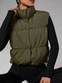 Dewbera Dewbera K2 Short Slim Fit Stand Collar Military Green Padded Vest Fleece Jacket For Women, Winter Jacket For Women, Gift For Women - Army Green - View 7