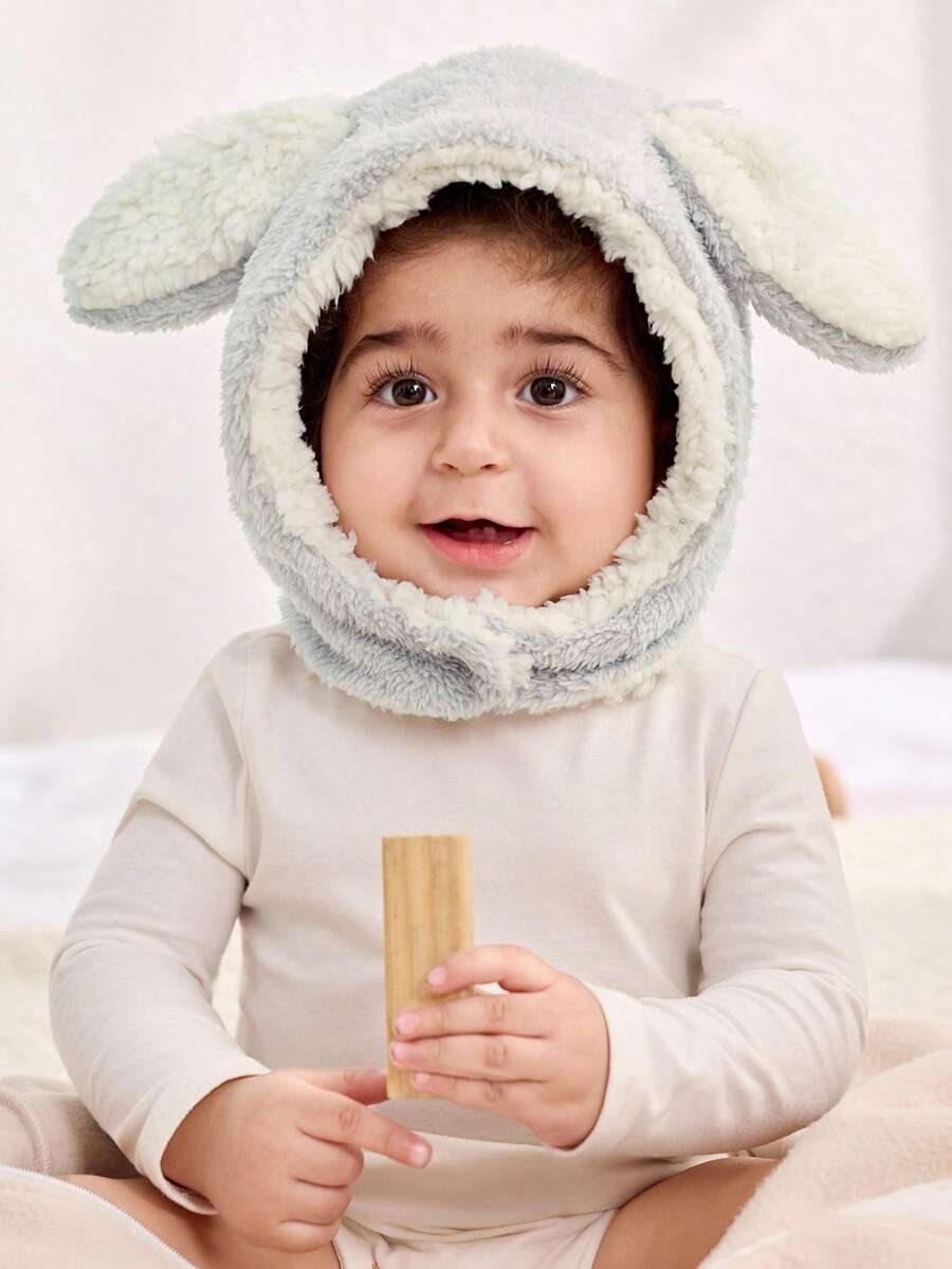 Cozy Pixies 1顶婴儿加厚保暖双层绒兔耳帽 灰色 - 灰色 - 查看 1