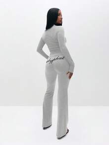 BABYPHAT Script Logo Pull On Flare Leggings With Wide Leg Bootcut Fit For Casual Comfort - Grey - View 2