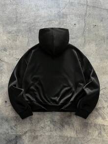 AXEPEAK 男士连帽水钻装饰休闲宽松拉链卫衣，长袖上衣 - 黑色 - 查看 2