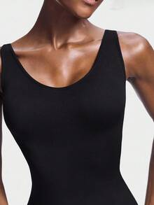 SHAPORA 女士纯色开衩下摆修身紧身塑身连衣裙 - 黑色 - 查看 5