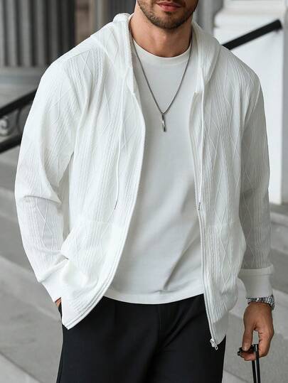 Manfinity CasualCool 男士休闲连帽卫衣，白色，适合日常穿着