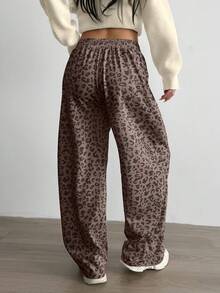 Aidyla 2pcs Set Contrast Color Block Leopard Print Sporty Casual Sweatpants - Multicolor - View 8