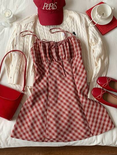 Comfortcana Fashionable Sexy Red Plaid Mini Dress For Women
