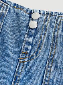 SHEIN 女婴休闲水洗高腰阔腿牛仔裤 - 淺色水洗藍 - 查看 3