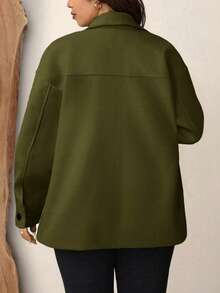 Zelara Plus Size Casual Solid Color Jacket, Autumn - Army Green - View 2