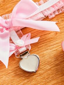 FairyFlirt Pink Leg Garter With Ruffled Edges, Rose Bowknot, Heart Decor, Cute & Sweet Accessory For Women, Suitable For Holidays And Daily Wear - Pink - View 6