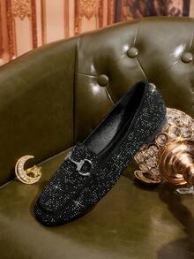 CUCCOO TILAWA Women's Fashion Party Rhinestone Embellished Flat Shoes - Black - View 6