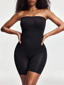 SHAPORA Enterizo ajustado de mujer en unicolor sin tirantes - Negro - Ver 5