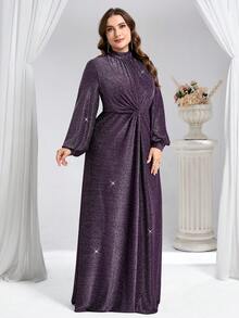 Coutiva Vestido de noche formal de talla grande (muy adornado) - Morado - Ver 6