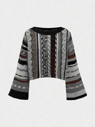 Hippie Bohemian vertikale gestreifte Pullover Strickjacke