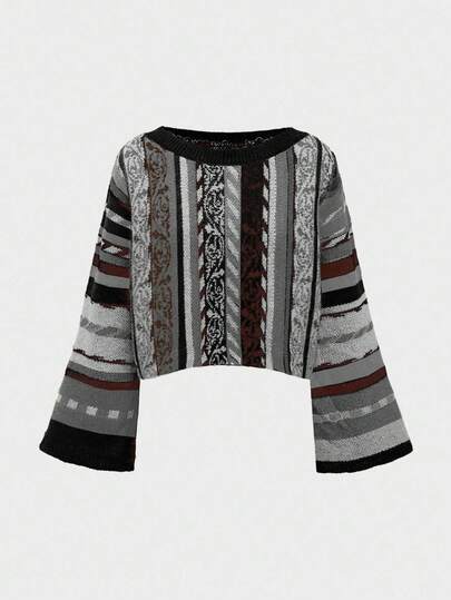 Suéter de cuello alto con rayas verticales estilo hippie bohemio