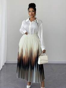 Maweii Plus Size Women Elegant Romantic Ombre Pleated Long Skirt, Suitable For Spring, Autumn And Winter - Multicolor - View 6