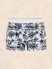 Popeye X SHEIN 3pcs Young Boy Blue & White Comfortable Soft Cartoon Star Pattern Trunks Graphic Boxers Little Boys Underwear Boys Boxers - Blue and White - View 10