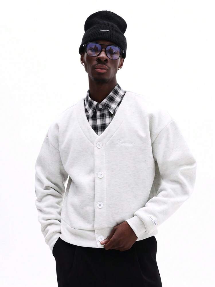 SUMWON Jersey Button Front Cardigan With Tonal Ribbed Trim And Relaxed Fit For Casual Layering