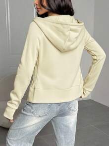 SHEIN EZwear 女士连帽长袖修身拉链卫衣 女士拉链卫衣外套 女士休闲外套 - 淡黃色 - 查看 2