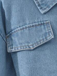 青少年女孩秋季长袖单排扣牛仔夹克和碎花连衣裙两件套休闲套装 - 青碧色 - 查看 3