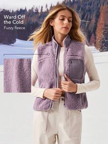 OutZeal Women Soft Warmth Fleece Stand Collar Front Zip Pocket Outdoor Vest Jacket Hiking Camping Fall Winter - Purple - View 2