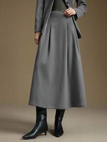 Ontre Women's Elegant Gray Business Corporate Office Suit Set,Summer Soft TR Fabric Slim Fit Blazer & Pleated A-Line Skirt,High-End Vintage Commuter Outfit - Grey - View 7
